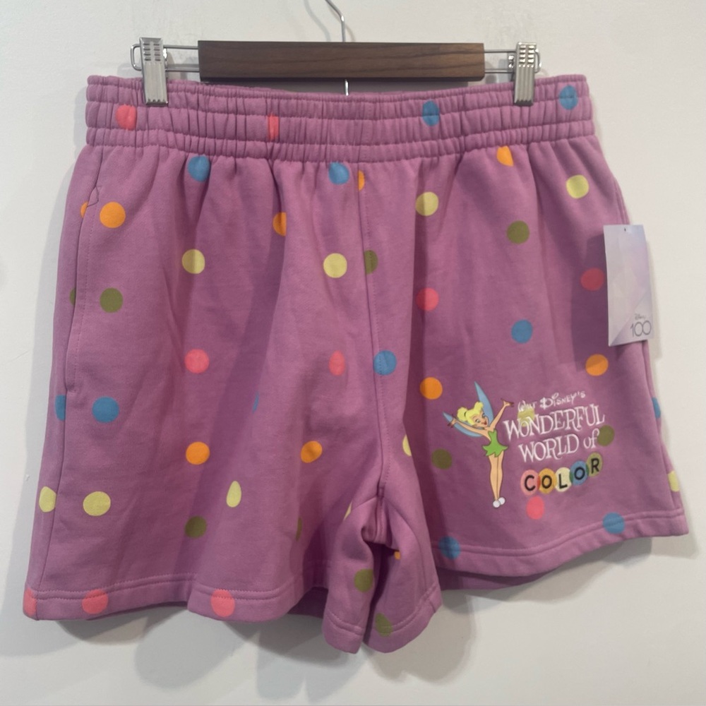 Disney 100 Wonderful world Of Color Tinker Bell Colorful Olka Dots Shorts Size L